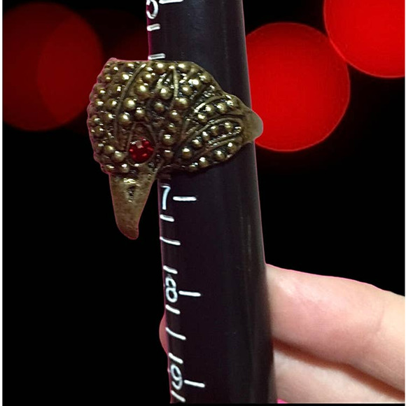 Gothic Stainless Steel Rocker Crow Bird Statement Ring Red Gemstone Size 6.5 - Picture 5 of 13